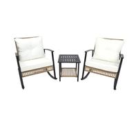 Rebecca Mobili Juego de 2 sillas mecedoras con mesa, juego de muebles de exterior, negro marrón, acero poliratán, con cojines acolchados, para balcón o porche, medidas (alt. x anch. x prof.): 88 x