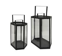 Rebecca Mobili Juego de linternas Decorativas, 2 portavelas Modernos, Metal PVC, Negro, para Uso Interior y Exterior - Dimensiones AxANxFON: 39 x 28,5 x 18,5 cm - Art. RE6718