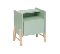 Rebecca Mobili Mesita de Noche con 1 Cajón y 1 Estante, Mesita de Noche para Habitación Infantil, Verde Agua Marrón, MDF Pino, Estable - Dimensiones AxAnxFon: 49 x 43 x 30 cm - Art. RE7130