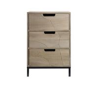 Rebecca Mobili Mesita de Noche Escandinava, Mesita de Noche Moderna, Madera Metal, con 3 Cajones, Negro Marrón, Estilo Industrial - Dimensiones AxAnxFon: 53 x 35 x 30 cm - Art. RE6910