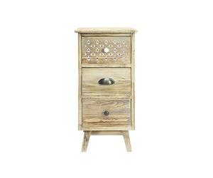 Rebecca Mobili Mesita De Noche Estrecha, Cómoda Pequeña, 3 Cajones, Blanco Decapado Marrón Claro, Madera De Paulownia, para Baño Y Dormitorio - Medidas: 65 x 30 x 30 cm (A x AN x FON) - Art. RE6620
