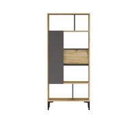 Rebecca Mobili Mueble librería, librería con 5 estantes, color roble gris oscuro, aglomerado de PVC, con 7 compartimentos y 1 puerta, para salón - Medidas (alto x ancho x profundo): 163,5 x 72 x 25 cm