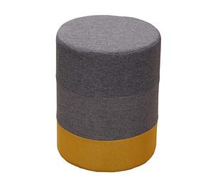 Rebecca Mobili Puf Redondo, Taburete Acolchado de Madera y Tela, Amarillo y Gris, Estilo Moderno, Sala de Estar Dormitorio- Medidas: 45 x 35 x 35 cm (AxANxF) - Art. RE6292