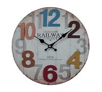 Rebecca Mobili Reloj De Pared Redondo, Relojes De Colgar, MDF, Blanco con Números De Colores, Estilo Vintage, para Salón - Diámetro 33,8 cm x FON 4 cm - Art. RE6800