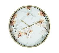 Rebecca Mobili Reloj de Pared, Reloj de Cocina y Salón, MDF, Metal, Cristal, Blanco Dorado, Estampado Floral - Tamaño: 40 x 40 x 6 cm (A x AN x FON) - Art. RE6588