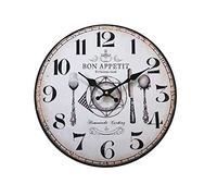 Rebecca Mobili Reloj De Pared Vintage, Relojes Colgantes, Madera MDF, Marrón Blanco, para Cocina Comedor - Diámetro: 33.8 x Fon 4 cm - Art. RE6466