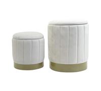 Rebecca Mobili Set 2 Pufs con Contenedor, Pufs Taburetes con Efecto Terciopelo, Blanco, Tela de Poliéster MDF Acero, con Tapa, Estilo Clásico - Medidas AxAnxFon: 44 x 35,5 x 35,5 cm - Art. RE7052