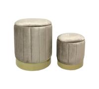 Mobili Rebecca Juego de 2 puffs de almacenamiento de terciopelo beige con tapa