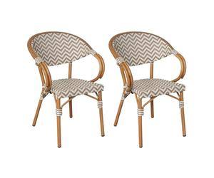 Rebecca Mobili Set de 2 Sillas de Comedor Exterior, Sillones de Jardín Apilables, Marrón y Blanco, Estructura de Aluminio - Medidas AxANxFON: 84 x 57 x 57 cm - Art. RE7260