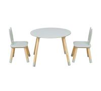 Rebecca Mobili Set de Mesa y 2 Sillas para Niños, Mesa Infantil con Sillas, Verde Agua Marrón, MDF Pino, para Dormitorio Montessori - Medidas: 44 x 60 x 60 cm / 50 x 28 x 25 cm - Art. RE7018