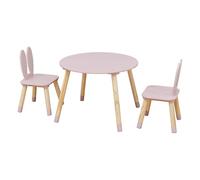 Rebecca Mobili Set de Mesa y 2 Sillas para Niños, Mesa Infantil con Taburetes, Rosa Marrón, MDF de Pino, para Habitación Infantil - Medidas: 44 x 60 x 60 cm / 50 x 28 x 25 cm - Art. RE7017