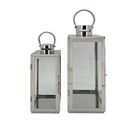 Rebecca Mobili Set Farolillos Decorativos, 2 Portavelas Grandes, Gris Efecto Plata, Acero Inoxidable PVC, para Salón Jardín Balcón - Medidas AxANxFON: 41 x 17 x 17 cm - Art. RE6824