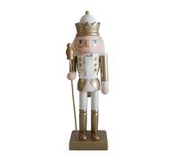 Rebecca Mobili Soldado Cascanueces, figura de Navidad, madera, blanco dorado, decoración tradicional, adornos navideños, idea regalo - Dimensiones (alto x ancho x profundo): 25 x 6,5 x 7,5 cm - Art