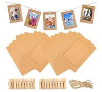 REBECCAGIBSON 20 Piezas Marco de Fotos de Papel Kraft,11,5 x 15,5 cm, Marco para Colgar en Pared,marco fotos cartón con pinzas de madera y cuerda de cáñamo, marco de álbum cartón