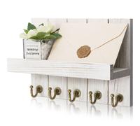 Rebee Vision Farmhouse Key Holder for Wall - Decorative Mail Organizer and White Key Rack Wall Mount - Elegant 5 Sturdy Key Hooks with Float