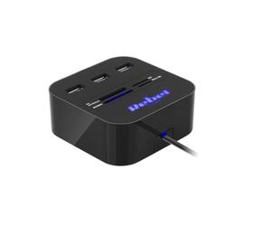 Rebel HUB USB 2.0 de 3 Puertos con Lector de Tarjetas de Memoria de 480 Mbps KOM1020
