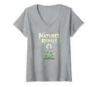 Rebeldes de la Naturaleza: el Diente de león malezas Arte botánico Camiseta Cuello V, Mujer, Gris Jaspeado, S