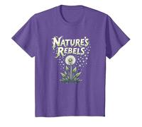 Rebeldes de la Naturaleza: el Diente de león malezas Arte botánico Camiseta, Niños, Morado Jaspeado, 12 años