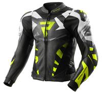 Rebelhorn Inferno Chaqueta de cuero de moto, negro-blanco-amarillo, tamaño 54 para Hombres