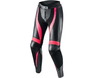 Rebelhorn Rebel Señoras Pantalones de Cuero de Motocicleta, negro/rosa, Talla 32