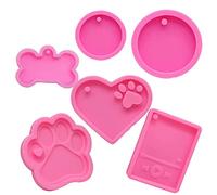 Rebellious 6 moldes redondos de resina con forma de corazón con forma de huella de gato, hechos a mano, llaveros