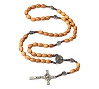 Rebellious Cruces colgante rosario de cuentas de madera cadena collar joyería espiritual regalo religioso cristiano para meditaciones devocionales católicas collar