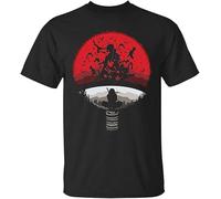 Rebirth Uchiha Clan Symbol Mashup with Itachi Mangekyou Sharingan Sasuke Uchiha T-Shirt Men Cotton T-ShirtBlack