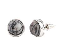 REBNGXIE Pendientes Colgantes Piedra Pendientes De Botón De Piedra De Línea Negra Natural, Pendientes Colgantes De Forma Redonda, Pendientes De Botón, Pendientes De Gancho Hipoalergénicos, Pendi
