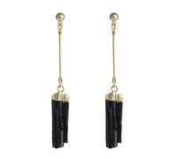 REBNGXIE Pendientes Colgantes Piedra Pendientes para Mujer, con Piedra De Turmalina Negra Natural, Pendientes con Forma Irregular, Pendientes Colgantes, Pendientes con Forma De Botón para Fiesta, A