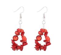 REBNGXIE Pendientes de Mujer Pendientes De Piedra De Coral Rojo Natural, Pendientes Colgantes De Forma Irregular, Pendientes De Gancho, Pendientes Hipoalergénicos, Pendientes De Joyería Retro Para
