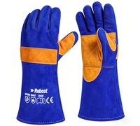 Reboot Guantes de Soldadura, Cuero Resistente 500°C, Protección Antebrazo 38 cm, Costuras Dobles Reforzadas para MIG TIG Electrodo Barbacoa Forja - Azul