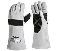 Reboot Guantes de Soldadura, Cuero Resistente 500°C, Protección Antebrazo 38 cm, Costuras Dobles Reforzadas para MIG TIG Electrodo Barbacoa Forja - Gris