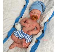 Reborblisso Muñeca bebé de Silicona Hecha a Mano con extremidades articuladas y Boca Abierta - 47 cm. Muñeca bebé Realista de Silicona para niña o niño, Ideal para la educación Familiar (Niño)