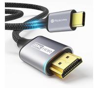 Reborn Cable USB C a HDMI 2.1 [8K @60Hz, 4K @144Hz, 2K @240Hz] Cable de aluminio tipo C a HDMI 8K compatible con 48Gbps/HDCP2.3/HDR [compatible con Thunderbolt 3/4] para MacBook, iPad Pro, XPS, S22,