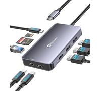 Reborn Estación de acoplamiento adaptador de monitor dual, estación de acoplamiento para laptop, 3 monitores, triple pantalla, USBC Hub Dongle a 4K60Hz HDMI+DP, Ethernet de 1 Gbps, 100 W PD, datos USB