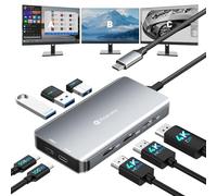 Reborn Estación de acoplamiento USB-C, adaptador de monitor dual, estación de acoplamiento para laptop, 3 monitores, triple pantalla, USBC Hub Dongle a 4K60Hz HDMI+DP, 3 USB 3.0, 100W PD, datos USB C