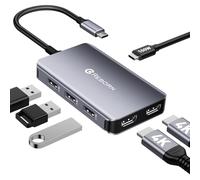 Reborn Hub USB C a HDMI dual 4K, estación de acoplamiento dual monitor para laptop, adaptador USB C 6 en 1 con PD de 100 W, 3 puertos USB, divisor HDMI portátil con pantalla extendida para Lenovo, HP