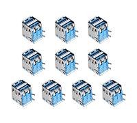 Rebower USB PCB Zócalo 3.0 Tipo-A 18 Pasadores Hembra Horizontal 90 Grados Doble Puerto Hembra Conector [Para Mini USB Aplicación] - 1.5A / Plata Azul / 15uds