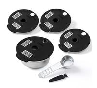 RECAFIMIL Cápsulas de café reutilizables compatibles con cafeteras Tassimo, filtro rellenable de acero inoxidable con 4 tapas de silicona negra (60/180/200/220 ml)