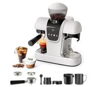 RECAFIMIL Máquina de espresso de 19 bares con molinillo de granos, cafetera 2 en 1 para café molido, capuchino y latte con espumador de leche, panel táctil, depósito de agua extraíble (blanco)