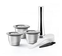 RECAFIMIL - Pack de 3 cápsulas reutilizables de acero inoxidable compatibles con cafetera Nespresso, filtro rellenable con Tamper