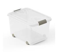 Recamania Caja de almacenaje de plástico Transparente con Ruedas y Tapa, Capacidad 70 L, Medidas: 63x45x38 cm