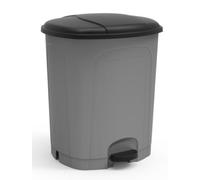 Recamania Cubo de basura cocina de plástico con pedal | Color Gris | Capacidad: 15 litros | Tapa color negro