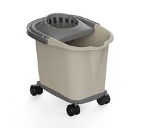Recamania Cubo de fregona rectangular de plástico con escurridor y ruedas 360º, Color Beige, 16L, 39x29x35 cm