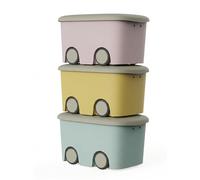 Recamania - Pack 3 Cajas de Almacenaje con Ruedas y Tapa 45L - Organizador de Juguetes Multicolor (Menta, Amarillo, Rosa) - 58x38x32 cm