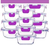 Recamania Recipientes de Cristal Para Alimentos - 24 Piezas (12 recipientes y 12 tapas) - Apto para lavavajillas, Microondas y congelador - a prueba de fugas y sin BPA - Aprobado por la FDA y el FSC