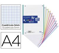 Hojas cuadriculadas A4 Recambio Oxford, School, 10 Banda colores, 160 Hojas, Cuadrícula 5x5, Multicolor