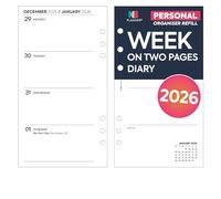 Recambio de agenda semanal en dos páginas 2026 | enero de 2026 a diciembre de 2026 | Compatible con organizadores Filofax de 6 anillas de tamaño personal | 95 x 171 mm