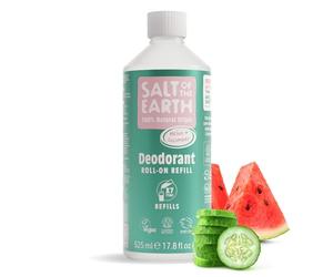 Recambio de desodorante natural en roll-on Salt of the Earth - Melón y pepino - Vegano, protección duradera, certificado por Leaping Bunny, fabricado en el Reino Unido - 525ml