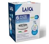 LAICA Filtros Fast Disk (6 Pack) - Filtro Instantáneo de Carbón Activo - Reduce Cloro, Pesticidas, Microplásticos y Disolventes Orgánicos - Compatible con Botellas Flow'n Go y GlaSSmart - Italia